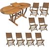Milani Home - Set Tavolo Giardino Allungabile Ovale 180/240x100 Con 6 Sedie E 2 Poltrone In Legno Di Acacia Massiccio Per Esterno - Marrone