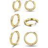 ChainsPro Set Orecchini Donna Uomo Acciaio Inossidabile Piercing Orecchio | 3 Paio di Orecchini Cerchio Piccoli da 8/10/12mm, Orecchino Uomo Donna Antiallergico & Impermeabile, Colore Argento/Nero/Oro