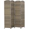 HOMCOM Divisorio 4 Pannelli 1.8m Schermo Priv. Intrecciato Rustico Scuro | Divisoria Pieghevole in PP, Telaio Legno Pino, Separatore Autoportante, Camera/Home Office, Senza Montaggio