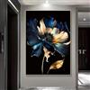 KADING Poster e stampe di fiori blu e dorati, arte floreale astratta moderna su tela, quadro da parete per la decorazione del soggiorno (70x142 cm) Con marco