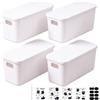 wiksite Set di 4 scatole portaoggetti con coperchio, in plastica, multifunzionali, impilabili, per bagno, cucina, ufficio, 35 x 15 x 12,5 cm, bianco