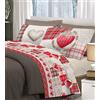 ITALYSWEETHOME Completo Lenzuola TIROLO Montagna Mountain Love Cuore Rosso 100% Cotone Made in Italy (Singolo)