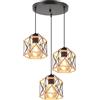 PETITES ECREVISSES Lampadario a Sospensione E27 Industriale Vintage 3 Luci Lampada da Soffitto Corda di Canapa Retro Illuminazione Nero interna per Cucina Salotto (Esagono-L-base)
