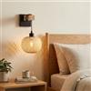 B·LED BARCELONA LED BARCELONA LED Applique Shelley E27 Legno E Vimini | Metallo Nero, 350 X 200 X 120 Mm, Interni IP20, Stile Rustico, Fino A 60W
