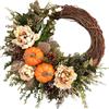 Vortiva Ghirlanda autunnale da 45 cm con foglie d'acero di zucca per la | Acero realistico, eucalipto, bacche, seta e plastica; uso interno/esterno; decorazione per porta o tavolo del Ringraziamento