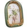 Cuspin - Cornice portafoto ad arco da 10,2 x 15,2 cm, vintage, decorata con fiori in resina, vetro anteriore, da ripiano o da parete, elegante, idea regalo, decorazione per la casa, verde ed oro