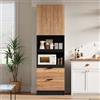 Easexcy Armadi da cucina alti 200 cm, colore nero + effetto legno | porte, cassetti, mensole per microonde, antiribaltamento, credenze multifunzionali autoportanti per sala da pranzo, soggiorno