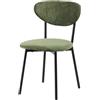 DiKasa Sedia da Pranzo Nina in poliestere effetto velluto verde oliva - Sedia imbottita con schienale ergonomico, gambe in metallo nero con cross system, per sala da pranzo, soggiorno o angolo conviviale