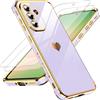 LeYi Cover per Samsung Galaxy A56 5G con 2 Pezzi Vetro Temperato(Viola) | Custodia Amore Cuore Paraurti Morbido Silicone TPU Sottile Case con Protezione Fotocamera per Samsung A56 Donne