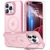 Beeasy Cover Magnetica per iPhone 16 Pro con Cavalletto,Custodia con 2 Pezzi Pellicola Vetro Temperato,Compatibile con Magsafe Militare Antiurto Sottile Protettiva Case, Traslucido Rosa