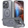 Beeasy Cover Magnetica per iPhone 16 Pro Max con Cavalletto,Custodia con 2 Pezzi Pellicola Vetro Temperato,Compatibile con Magsafe Militare Antiurto Sottile Protettiva Case,Traslucido Grigio