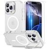 Beeasy Cover Magnetica per iPhone 16 Pro con Cavalletto,Custodia con 2 Pezzi Pellicola Vetro Temperato,Compatibile con Magsafe Militare Antiurto Sottile Protettiva Case,Traslucida Opaca Bianco