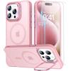 Beeasy Cover per iPhone 15 Pro Max MagSafe con Cavalletto, Custodia con 2 Pezzi Pellicola Vetro Temperato per iPhone 15 Pro Max Magnetico Militare Antiurto Protezion Case,Traslucida Rosa