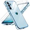 LeYi Cover per Samsung Galaxy A54 5G con 2 Pezzi Vetro Temperato(Blu) | Custodia Amore Cuore Paraurti Morbido TPU Sottile Case con Protezione Fotocamera per Samsung A54 5G Donne