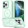 Beeasy Cover Magnetica per iPhone 16 Pro Max con Cavalletto,Custodia con 2 Pezzi Pellicola Vetro Temperato,Compatibile con Magsafe Militare Antiurto Sottile Protettiva Case,Traslucido Verde