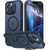 Beeasy Cover Magnetica per iPhone 16 Pro con Cavalletto,Custodia con 2 Pezzi Pellicola Vetro Temperato,Compatibile con Magsafe Militare Antiurto Sottile Protettiva Case,Traslucida Opaca Nero