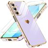 LeYi Cover per Samsung Galaxy A16 4G/5G con 2 Pezzi Vetro Temperato(Viola) | Custodia Amore Cuore Paraurti Morbido Silicone TPU Sottile Case con Protezione Fotocamera per Samsung A16 Donne