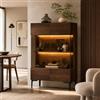 PREMTURE Vetrina con luci LED, ante in vetro, mobile soggiorno in legno | Illuminazione LED | Ante in vetro per esposizione | 2 ripiani | Design moderno per soggiorno e sala da pranzo