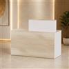 PREMTURE Bancone da reception, 140 x 60 x 110 cm, in MDF, grande bancone con scomparti aperti, mobili da ufficio in colore legno e bianco, tavolo da reception per ufficio e commerciale