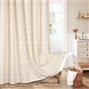 MitoVilla Tende da doccia in tessuto di cotone e lino, stile country vintage, spessa, per decorazione del bagno, tenda da doccia rustica in tessuto testurizzato con nappa, beige/crema, 183 x 183 cm