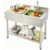 ACLICE Lavello da cucina autoportante, in acciaio inox, 100 x 60 x 80 cm | Lavello mobile con rubinetto girevole a 360°, portata 300 kg, per lavanderia, casa di campagna.