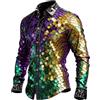 Generisch Camicia con glitter da uomo anni '70 anni '80, brillante, da discoteca, per feste di Capodanno, abbigliamento hippie, camicia con brillantini, camicia da uomo, palla da discoteca, festival musicale