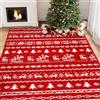 PureCozy Tappeto Natalizio 160x230cm Salotto Camera da Letto Rosso Antiscivolo Lavabile Tappeti Natalizi Cervo Neve Tappetto Per Albero di Natale Grande Pelo Corto Morbido Carpet