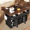 Ktipm Isola Cucina con Presa e Ruote, Penisola Cucina con Piano Pieghevole | Isola Cucina con 3 Cassetti e Portasciugamani, Kitchen Island, 144.4x45.3-79.5x91.5 cm, Nero