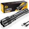 BEYSTE Torcia Led Potente Professionale Ricaricabile 1000000 Lumen - 1500m | Torcia Led Potente Con 2 Interruttori, 3 Modalità, Zoomabile, Alluminio Flashlight con Clip para Campeggio Trekking Emergenza