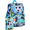Seven. Schoolpack Zaino Scuola SJ Gang GLOWGAME Calcio Pallone Led Estensibile + Astuccio Completo 3 Zip + Portachiavi Omaggio
