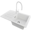 PRIMAGRAN Lavandino da Cucina al Mobile 45cm + Rubinetto, 70x44cm | Set: Rubinetto BW6020 + Kit di scarico + Lavello in Granito a 1 Vasca - Copenhagen Easy, Bianco