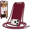 Jrkvniv Cover per iPhone 18 Pro/17 Pro con Cordino, Bordeaux | Morbido TPU Silicone Case con Laccio Tracolla, Regolabile e Rimovibile, Antiurto AntiGraffio Case