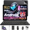 Raemond Tablet Android 15 10,1 pollici con Tastiera, Octa-Core T30, 18GB RAM, 128GB Memoria fino a 1TB TF, Display IPS 1280×800, WiFi 2.4G/5G, BT 5.2, GPS, Face ID, USB-C, Batteria 6000mAh, Nero