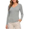 WOWENY Maglietta funzionale da donna in misto merino, a maniche lunghe, 19% | Maglietta termica calda e traspirante, con scollo a V, 210 g/m², in lana merino, termoregolante, per sport all'aria aperta e