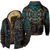 Générique Giacca in pile da uomo con motivo vichingo Totem - Giacca calda stile retrò nordico mitologia, felpa con cappuccio con zip e pelliccia, cappotto caldo per l'inverno, bomber di grandi dimensioni