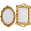 ABOOFAN 2 Pezzi Set di Specchi Decorativi Vintage Oro, Ovali e Rettangolari da | Vetro e Plastica, Dettagli Floreali in Rilievo, Uso su Consolle D'ingresso e Bottiglie di Profumo