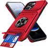 IMEIKONST Cover per iPhone 16 Pro con Porta Carte, Militare Armor Protezione Metallo Anello Supporto Custodia Antiurto TPU Bumper Case per iPhone 16 Pro. Rosso TCKB