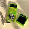 Bandai Custodia per telefono con portafoglio e tasca, con simpatico motivo a cartone animato di Snoopy e arachidi, in verde fluorescente, per Samsung Galaxy Z Flip 8 7 6 5 4 3, cover rigida in TPU.