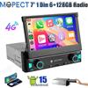 MOPECT Autoradio 1DIN Android 15 da 7 pollici 6+128GB con Schermo Touch Retrattile Manuale, 4G Wireless Carplay, GPS, Navigatore, WIFI, Radio FM, Bluetooth+DAB&AHD
