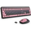 Merkloos Set tastiera e mouse wireless, combinazione tastiera-mouse retro, 2.4 GHz, 104 tasti, tastierino numerico, color rosa "berry", layout US-QWERTY