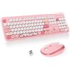 Merkloos Tastiera e mouse wireless set - Stile macchina da scrivere retrò - 104 tasti - Rosa - Con tastierino numerico