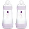 MAM Biberon Easy Start 260 ml (Set da 2), Kit da 2 biberon anticolica per allattamento misto, Lilla, 2+ mesi