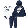 Nike Completo 3 pezzi nike bimbo con felpa, body e pantaloni (blu navy/bianco)