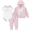 Nike Completo 3 pezzi nike bimba con felpa, body e pantaloni (rosa/bianco)