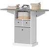 HOMCOM Mobile Asse da Stiro Pieghevole Salvaspazio 121x37x89.5 cm Bianco | Mobile da Stiro Multiuso, 3 Cassetti in Tessuto Effetto Lino, Ruote a Freno, Ripiano Aperto, per Lavanderia e Bagno