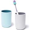 miaomiao Set di 2 bicchieri per spazzolini da denti, 300 ml, in plastica, set di portaspazzolino (grigio, blu)