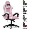 bigzzia Sedia da Gaming, Ergonomica, Per Gamer, con Cuscino Lombare e Poggiatesta, Regolabile in Altezza, Sedia Per Computer, Per Ufficio (Rosa)