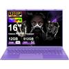 NOTODD PC Portatile 16 Pollici Laptop Win 11 Notebook N600-Purple-3 | Win 11 Notebook 12+512GB 1TB SSD Espansione丨Ventola di Raffreddamento丨Supporto 5G WIFI丨1920 * 1200 2K Schermo Doppio