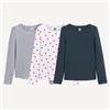 LA REDOUTE COLLECTIONS Set di 3 maglie di sotto a maniche lunghe in maglia traforata, con stampa a cuori - bianco +righe+blu