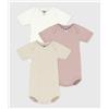 PETIT BATEAU Set di 3 body a maniche corte - Beige+rosa+bianco